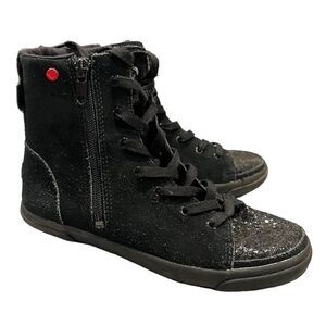 UGG I HEART Hi-Top Glitter Sneakers Booties -Black Suede -Big Kids US  3